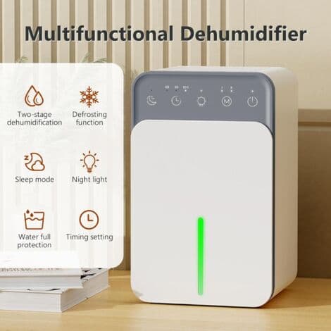 1500 ml elektrisk affugter – programmerbar timer – dvaletilstand – LED-lys – automatisk slukning til trange rum