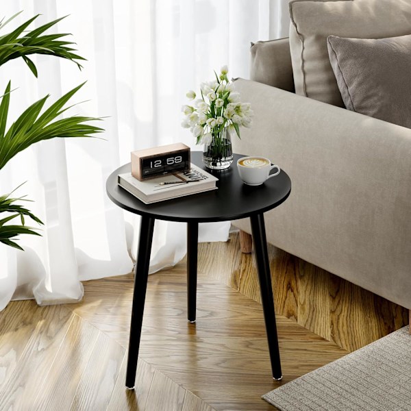 Runt Sidobord, Litet Soffbord Avlastningsbord för Vardagsrum, Sovrum, Små Utrymmen, Sängbord i Trä, Enkel Montering, 42(D) x 51(H) cm