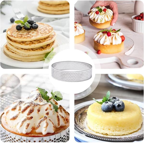 12 stk. 8 cm Mousse Kageform i Rustfrit Stål – Perforerede Bageforme til Desserter, Kager, Tærter – 12 Stykker