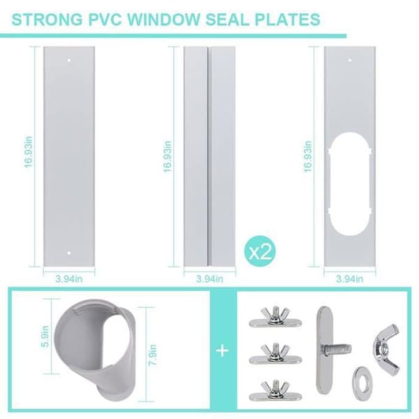 Universal vindueskit til bærbar aircondition – 4 paneler, 149,9 & 200,2 cm slanger, adapter (hvid)