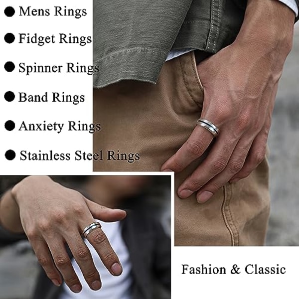 16st rostfritt stål Fidget-ringar för män Kvinnor Silver Guld Svart Herrringar Coola manliga bandringar Kedjespinnringar Mode ångestringar 19.9mm