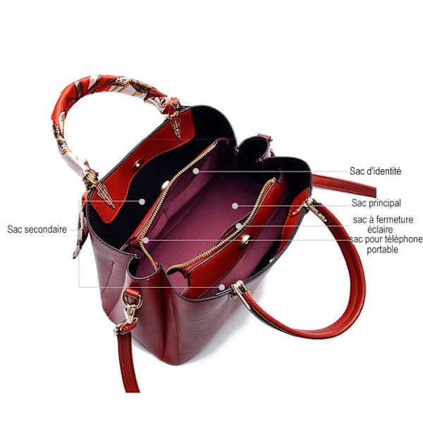 Dame Håndtaske - PU Læder Tote Taske Skuldertaske Crossbody Taske - Multi Lomme Flere Rum - Sort