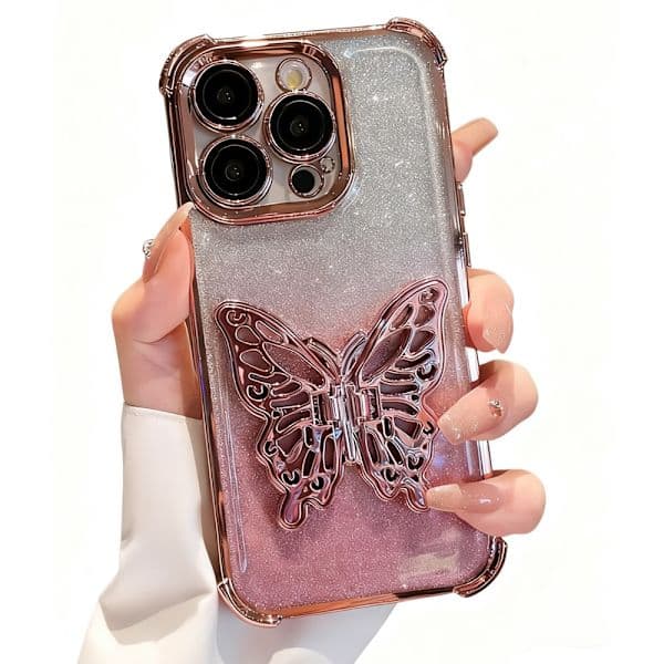 iPhone 14 Pro sommerfuglestativ telefoncover, stativet kan åbnes