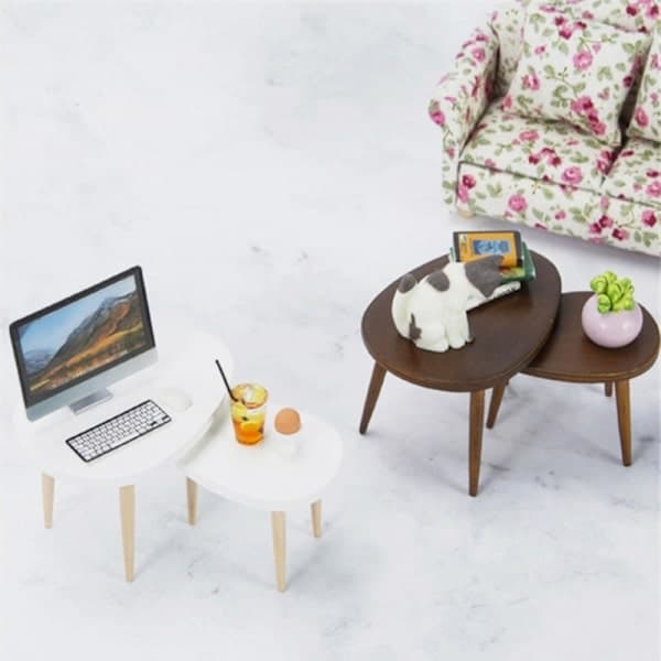 1 Sæt 1:12 Dukkehus Trekant Sofabord Computerbord Te Hvid White