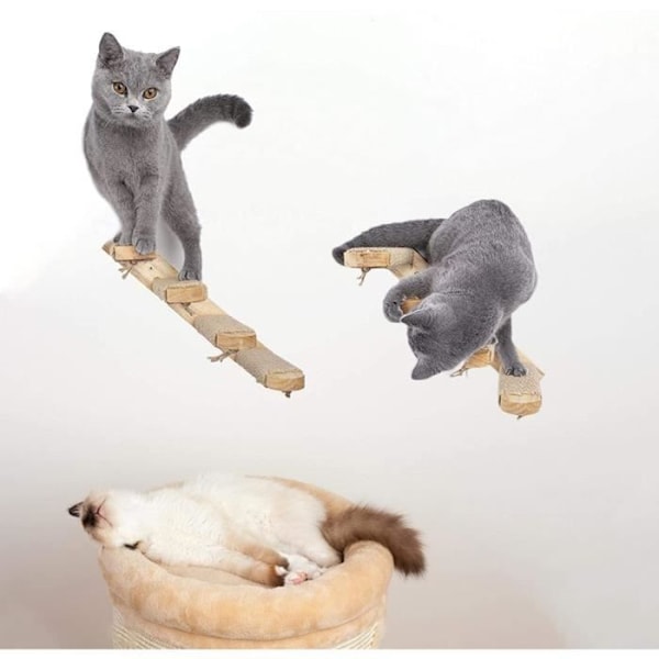 Kattestige i træ - Mærke - Model - 4 trin - Væghylde - Sisalreb