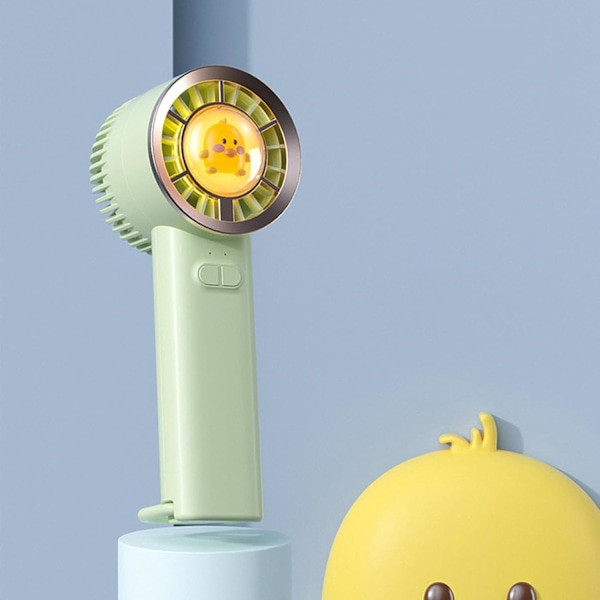 Håndholdt ventilator | Lommeventilator med lampe | Sød tegneserie design ventilator, genopladelig håndholdt ventilator, stille lille håndholdt ventilator, udendørs aktivitet grøn Green