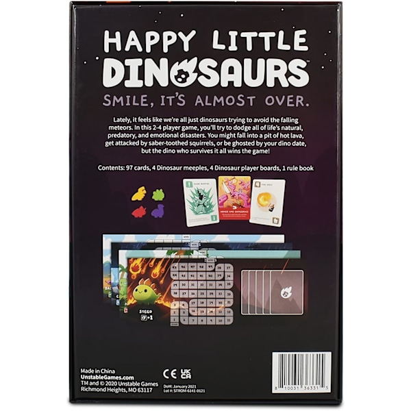 Happy Little Dinosaurs, Brettspill, Alder 8+, 2 til 4 spillere, 30 til 60 minutters spilletid