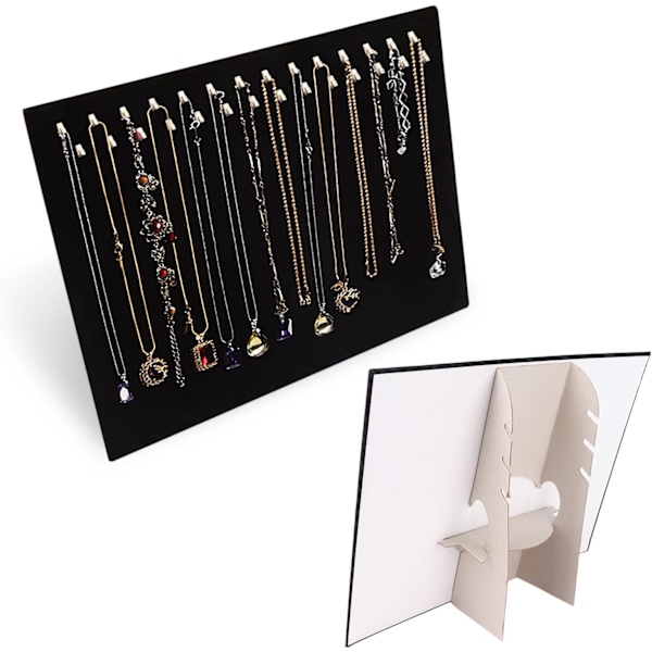 Velour smykke display til halskæder, armbånd, øreringe og andet tilbehør (sort, 37 x 30 cm)