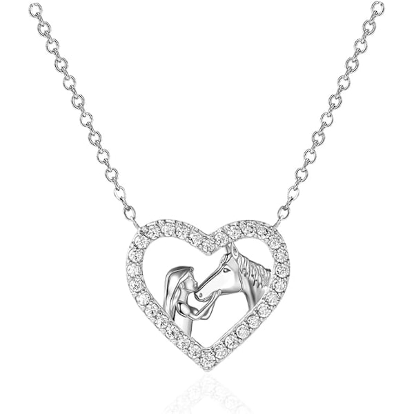 Halsband med Häst för Flickor, Hästhalsband med Hjärthänge, Hästsmycken, Halsband med Flicka och Häst för Flickors Smycken, Hästpresenter