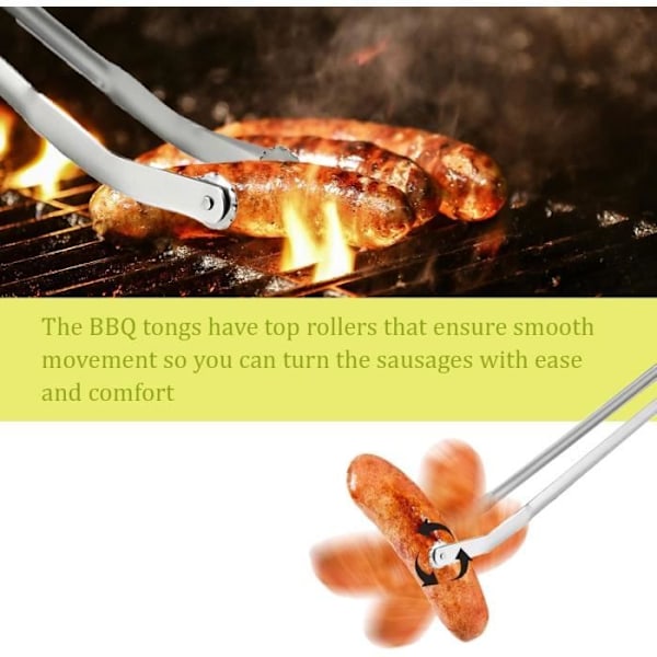 Grillipihdit pyörillä, 2 kpl pyöriviä grillipihdejä, BBQ-makkarapihdit, makkarapihdit pyörillä, grillipihdit
