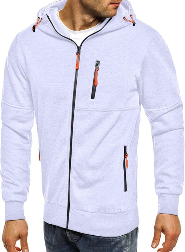 Hettegenser for menn med glidelås, lette jakker 1 hvit M White M