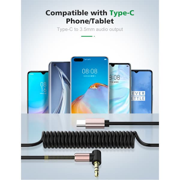 1m Töbjar 3.5mm AUX USB-C-äänikaapeli kuulokekaapeli Type-C musta