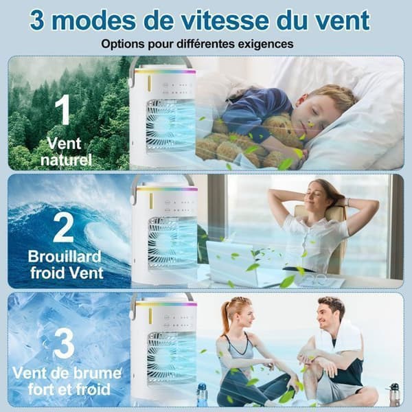 BRILLSTEN Bærbar Aircondition Ventilator 600ML USB — Støjsvag 3-hastigheds ventilator, luftfugter og renser