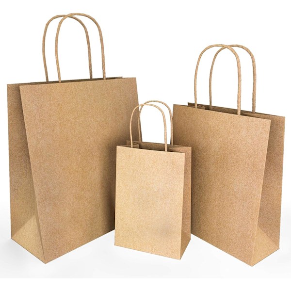 50 X Medium Størrelse Papirpose med Håndtak Brun Farge SOS Takeaway Rundt Håndtak Resirkulerbare Papirbæreposer (50 x Brun (M) 22 x 10 x 24 cm)