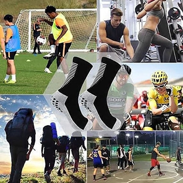 2 par skridsikre fodboldstrømper, skridsikre sportsstrømper i gummi til mænd, atletiske strømper til fodbold, basketball, baseball, yoga, løb, vandring, trekking