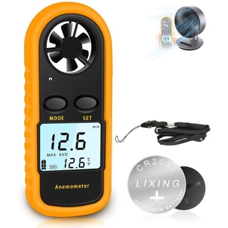 Bærbart Anemometer, Højpræcisions Digitalt Anemometer (±5%) med LCD-baggrundsbelysning, Bærbart Anemometer til Udendørs Brug, HAVC, Droner