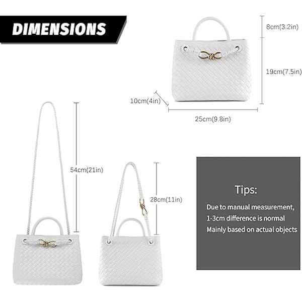 Vävd damväska, Vävd väska med handtag, Vävd axelväska, Crossbody-väska Blanco