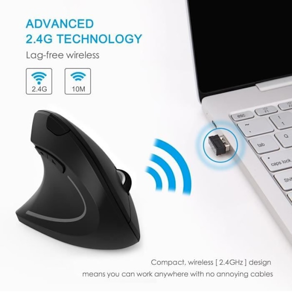 Venstrehånds optisk mus, trådløs, vertikal model | Ergonomisk design - forebyggelse af epikondylitis for armen | 6 knapper