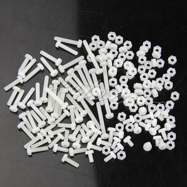 160 st metriska M3 8 storlekar sortiment distans nylon skruvar bultar och muttrar kit vitt