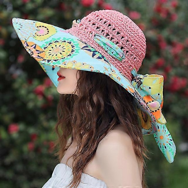2023 NYE Dame Sommer Bucket Foldbar Mode Stråhat Panama UV Beskyttelse Solskærm Strandhat Tide Sommerhatte rose red