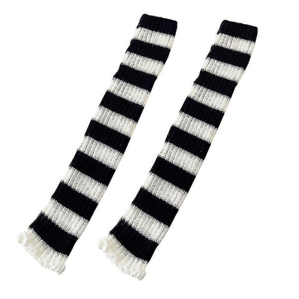 1 par benvärmare knähöga svartvita ränder stickade stretchiga supermjuka håller värmen kontrastfärg höst vinter damstrumpor för utomhusbruk