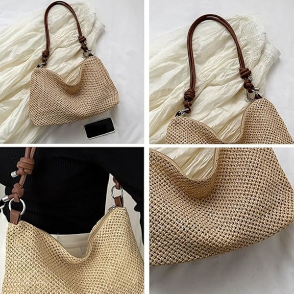Raffiaväska Dam Sommar Stråväska Strandväska Dam Crossbody Väska Liten Slingväska Mobilväskor Liten Väska Dam Axelväska Sommarväska Marrón