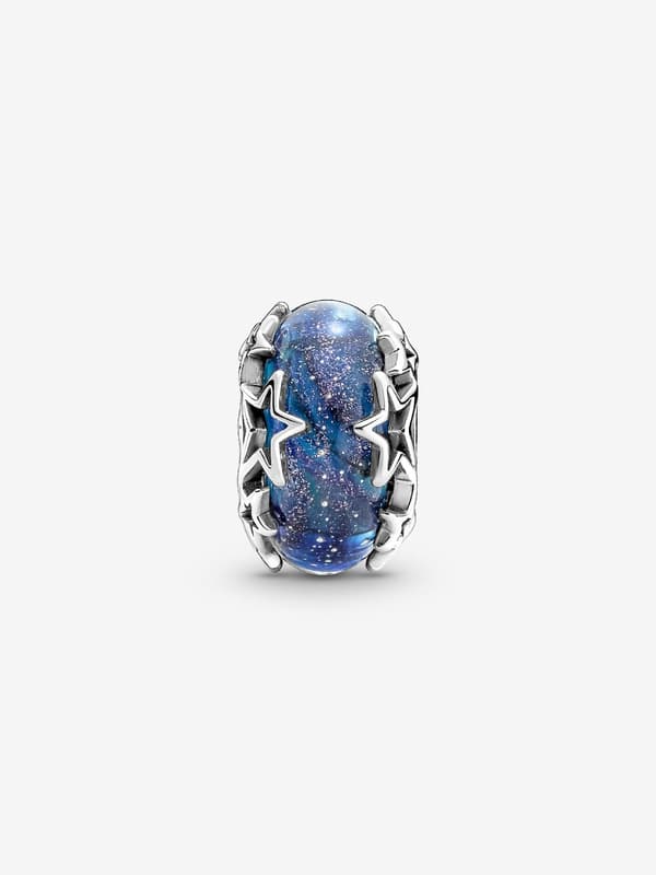- Galaxy Blue & Star Murano Charm - Sterlingsølv