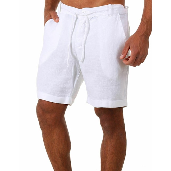 Herr Sommar Ledig Casual Linneshorts Strand Cargo Shorts med Fickor