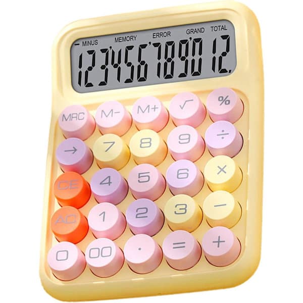 Elektronisk kalkulator, egnet for klasserom og hjemmebruk, sprutsikker, gul