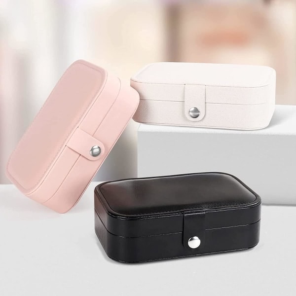 Smykkeskrin Lille Rejse Smykke Organizer Etui til Halskæde Ringe Armbånd Øreringe Premium Kunst PU Læder Smykke Gaveæske Piger Kvinder Black