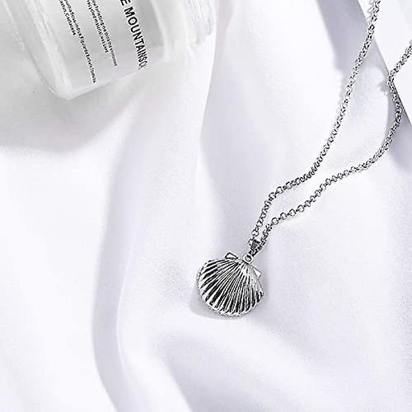 Seashell Locket Charm Halsband för Kvinnor Flickor Nautiska Strand Seashell Stil Justerbar Lång Kedja Choker Hänge Halsband Smycken