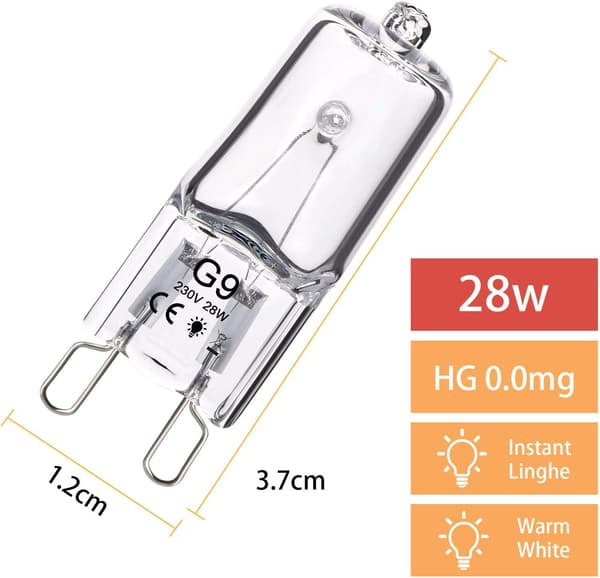 G9 Halogenlampor, 5-pack 28W G9 Lampor 230V 370Lm 2800K Varmvitt Ljus för Kök, Vardagsrum och Sovrum (5-pack)