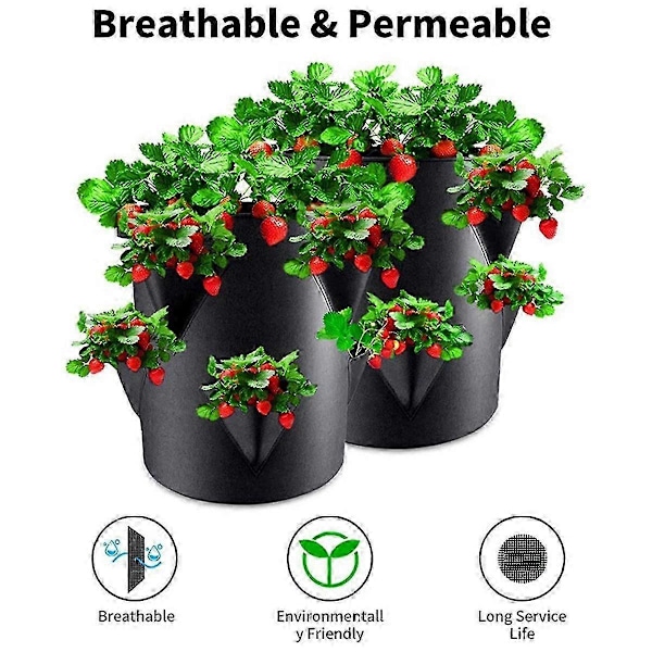 10 Gallons Jordgubbsodlingspåsar, Förtjockade Non-woven Växtodlingspåsar, Inomhus- och Utomhusodlingskrukor