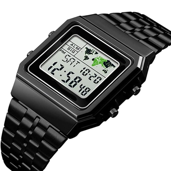 Digital klocka för män Stoppur Band Alarm Världstid Datum Vecka Metallarmband Utomhus Business Klocka