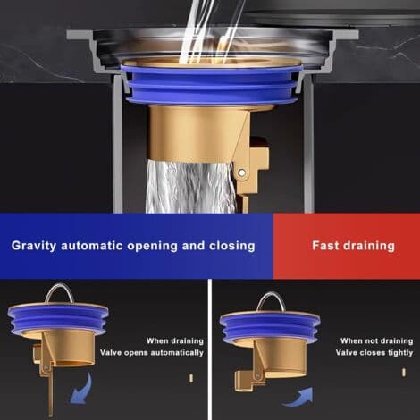 Sæt med 2 magnetiske levitations bruseafløbspropper (messing), envejs afløbsventil, messing afløbsprop til hurtig afløb i bruser, passer til 1,25\"-1,65\" diameter