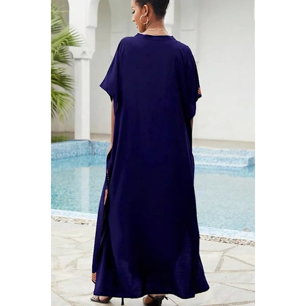 Kaftan med blomsterbroderi, bohemisk strandklänning, bikiniöverdrag, lång strandkaftan för kvinnor