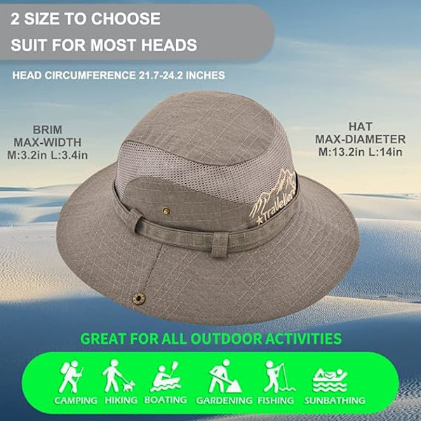 Solhatt i bomull UV-skydd Sommarhattar Strandhatt Safari Boonie Hatt Hopfällbar Fiskehatt med Andningsbart Mesh och Justerbar Hakrem Khaki