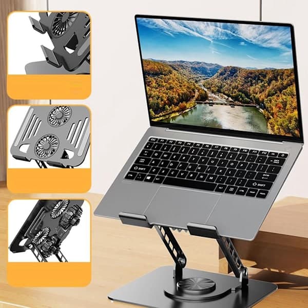 Justerbart laptopstativ, roterende skrivebordsstativ, sammenleggbart tilbehør for kjøling av datamaskiner, multifunksjonelt design for reise, studio, kontor, hjem