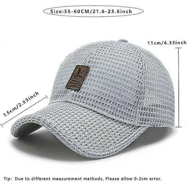 Unisex Åndbar Fuld Mesh Hat, Hurtigtørrende Løbehat, Sommer Mesh Baseball Cap Justerbar Kølende Vandsportshat Light grey