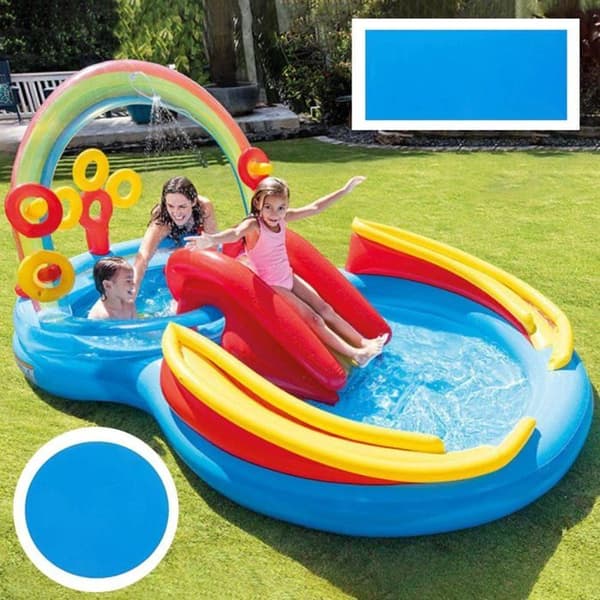 Kit 40 självhäftande PVC-reparationslappar för pool - 20 rektangulära 25x10 cm + 20 runda Ø7,5 cm, blå