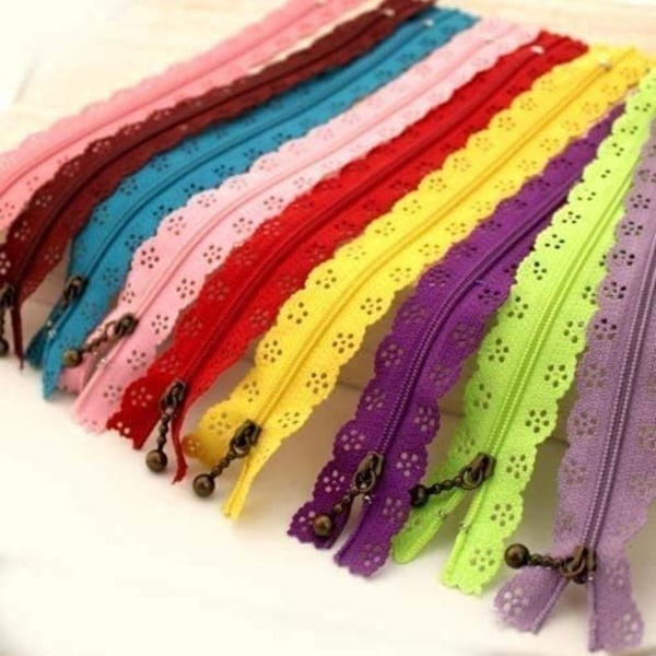 Slumpmässig färg 20 st 30 cm dragkedjor spets nylon för sömnadsklänning