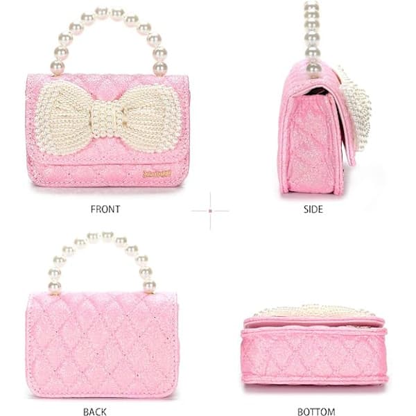 Presenter för små flickor Söt handväska för småbarn Barn Glitter Rosett Handväskor Små Axelväskor Axelväskor Leksaker Presenter (Rosa)