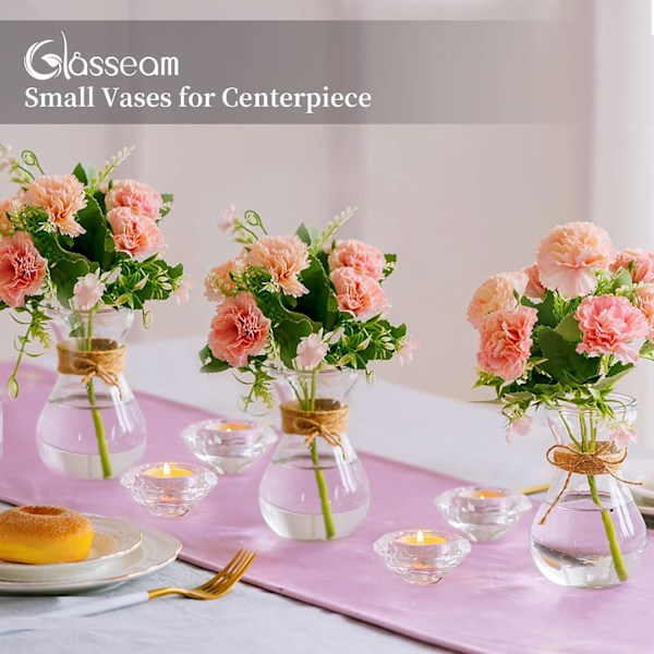 Glasvaser för Blommor med Jutesnöre 3 St/Set Blomsterarrangemang, Glasvaser, Kristallvaser Kreativa för Bröllop, Hem, Kök