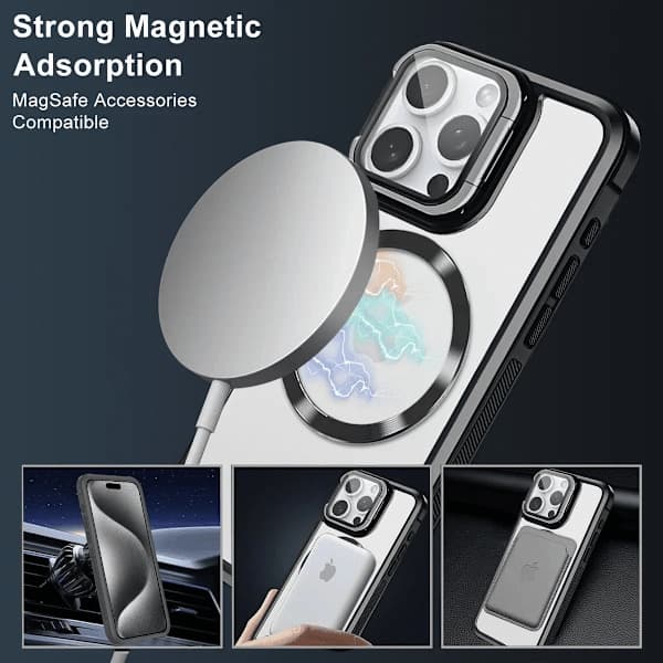 Magnetisk støtsikkert telefondeksel til iPhone16 15 Pro Max Plus med stativ linsebeskytter iPhone16Plus iPhone16Plus