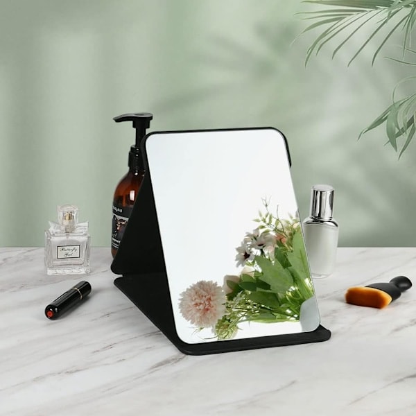 25,5*18 cm Sammenklappeligt Bord Spejl med PU Læder Makeup Spejl, Bærbart Rejsespejl, Sammenklappeligt Spejl med Stativ Bærbart, Bord Makeupspejl