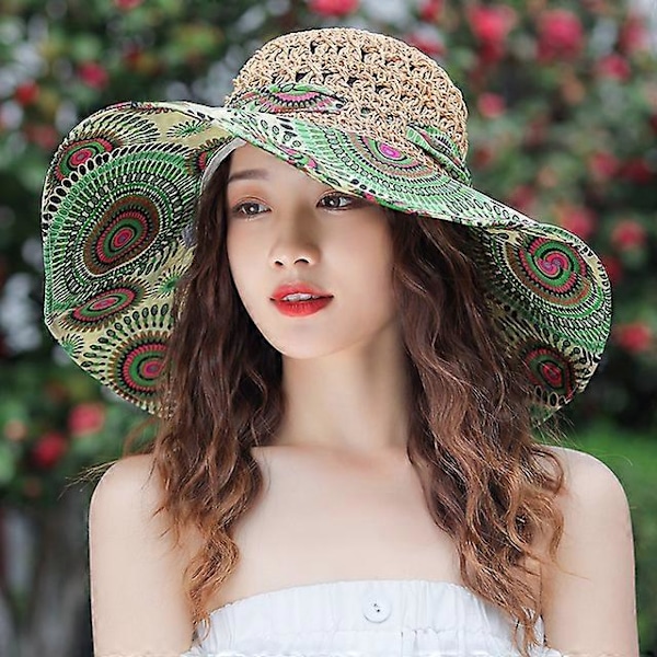2023 NYE Dame Sommer Bucket Foldbar Mode Stråhat Panama UV Beskyttelse Solskærm Strandhat Tide Sommerhatte green