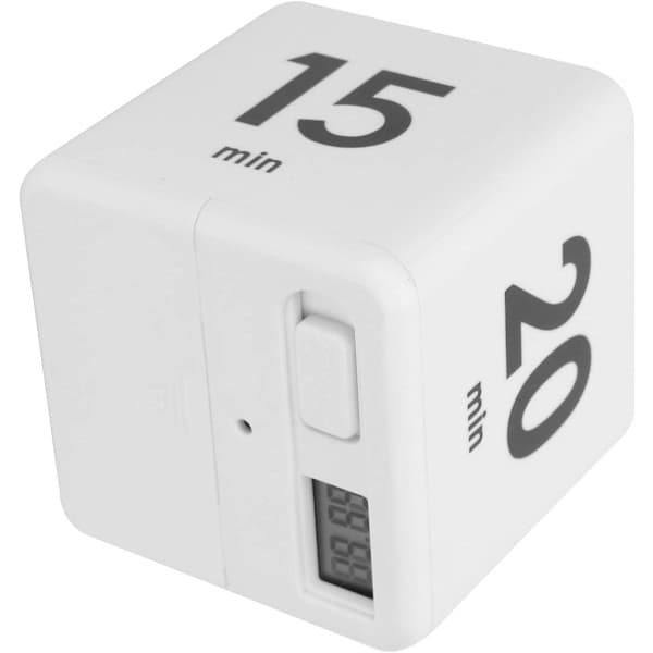 Terningtimer til tidsstyring og køkkentimer, træningstimer, roterende digital timer, workshops, Pomodori (15-20-30-60 minutter)