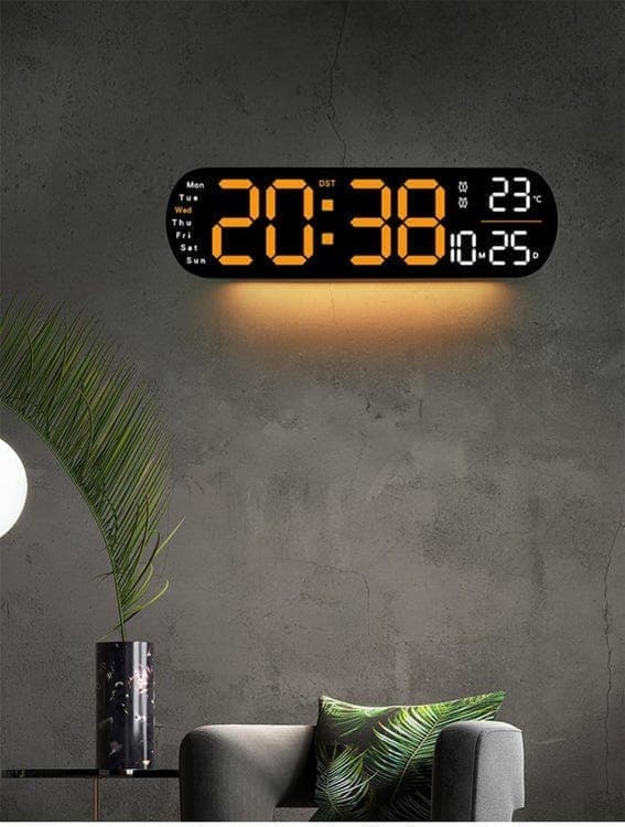 LED digital väggklocka - med temperatur, datum orange orange