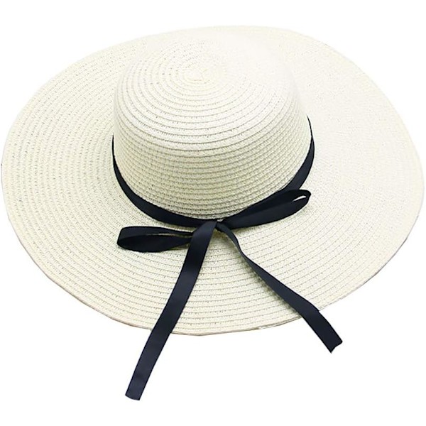 Sammenleggbare sommerhatter for kvinner, floppy stråhatt, strandhatt med bred brem, hvit