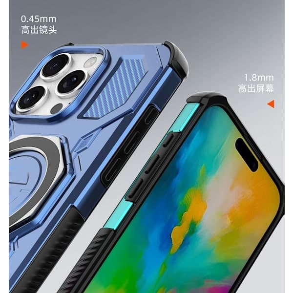 iPhone 15-deksel med 360° stativ, blå 15 15